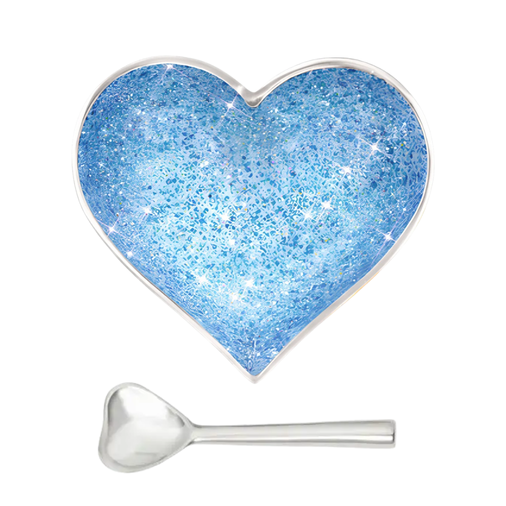 Happy Sparkly Blue Heart with Spoon