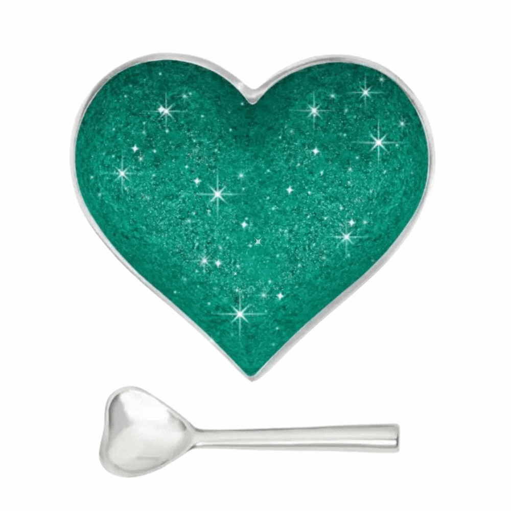 Happy Sparkly Green Heart with Spoon