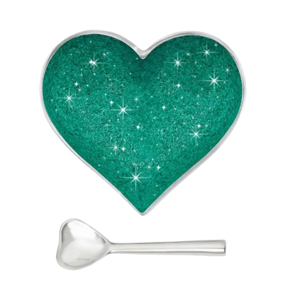 Happy Sparkly Green Heart with Spoon
