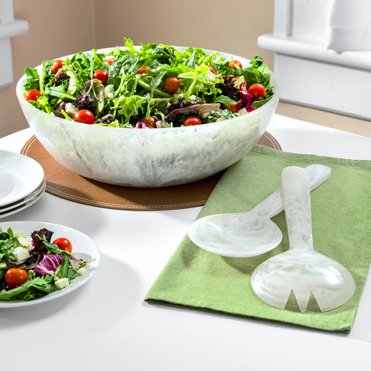 White Swirl Salad Bowl Set