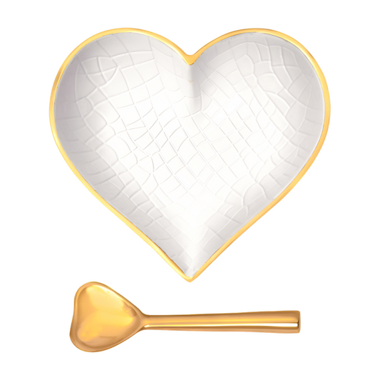 Happy White and Gold Croco Heart with Spoon