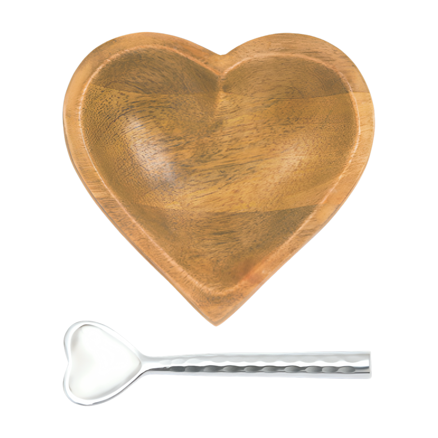 Happy Wooden Heart Dish with Hammered Heart Spoon