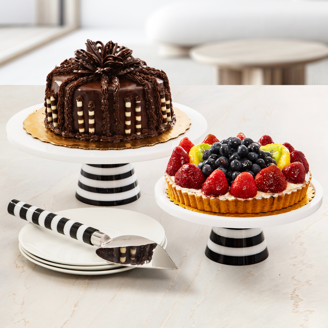 Black and White Stripe Pedestal Server-Large