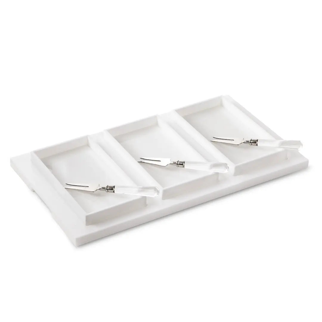 Bright White Acrylic Brunch Board with 3 Trays & 3 Pokers