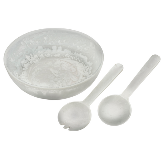 White Swirl Salad Bowl Set