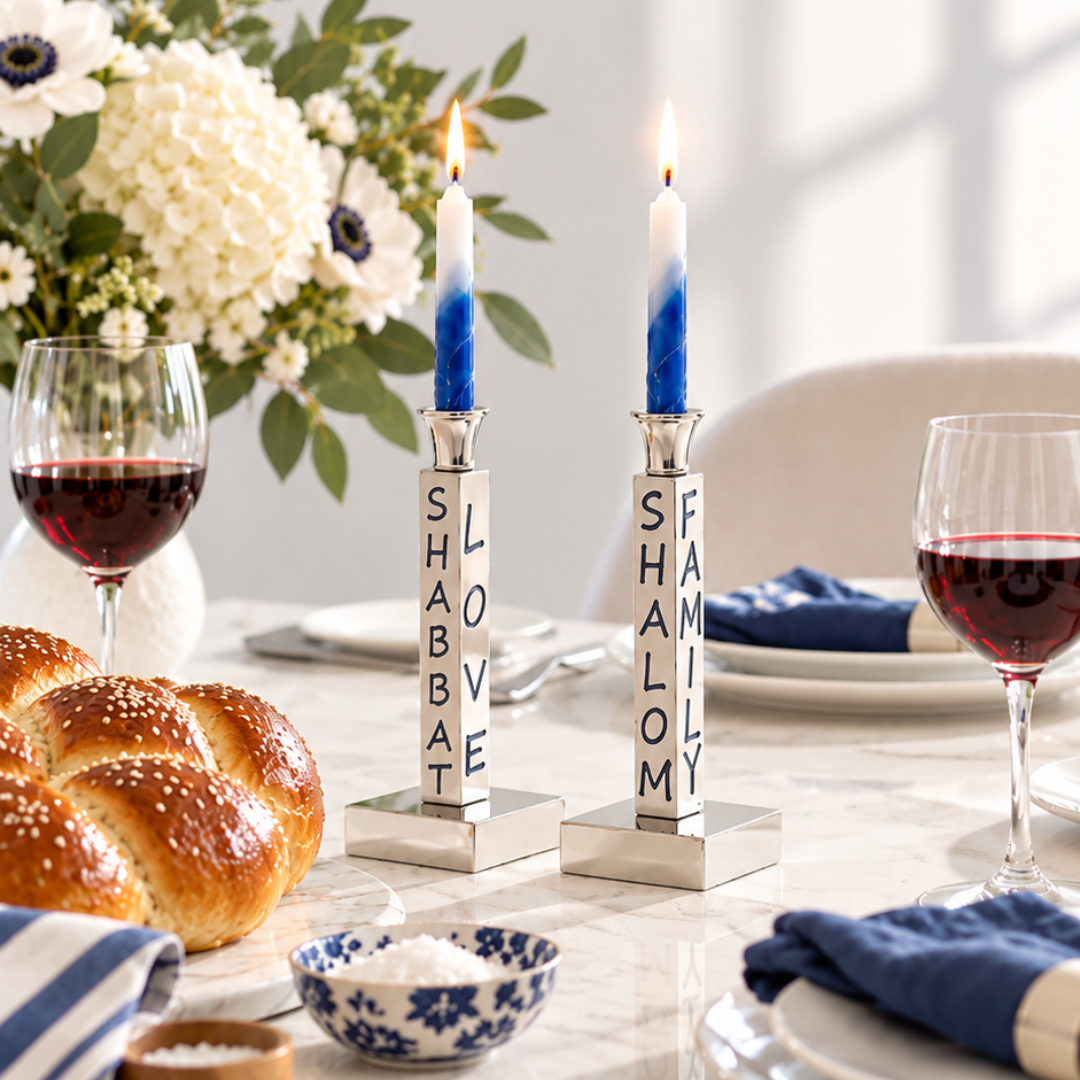 Peace Love & Shabbat Candlesticks