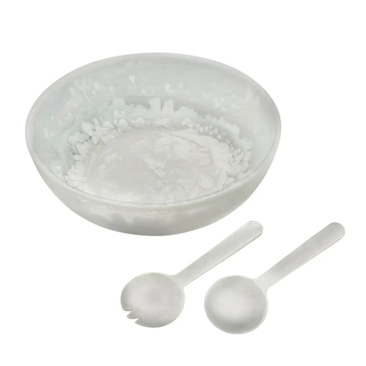 White Swirl Salad Bowl Set